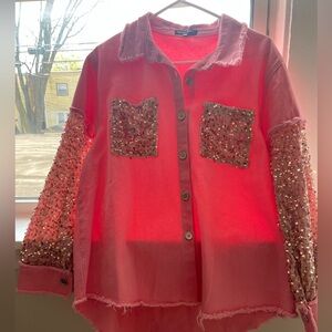 Pink Denim Jacket w/ Studded Sleeves